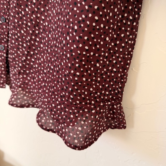 Abercrombie & Fitch Burgundy Polka Dot Button Front Ruffle Shirt Dress Size S - Picture 7 of 15